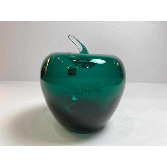 Blenko Art Glass Dark Green Apple Paperweight 4" Vintage Handblown Original - Picture 4 of 6